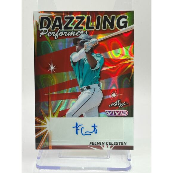 2024 Leaf Vivid Felnin Celesten Dazzling Performer Red Lava Auto 8/8 SP Mariners - Picture 1 of 2